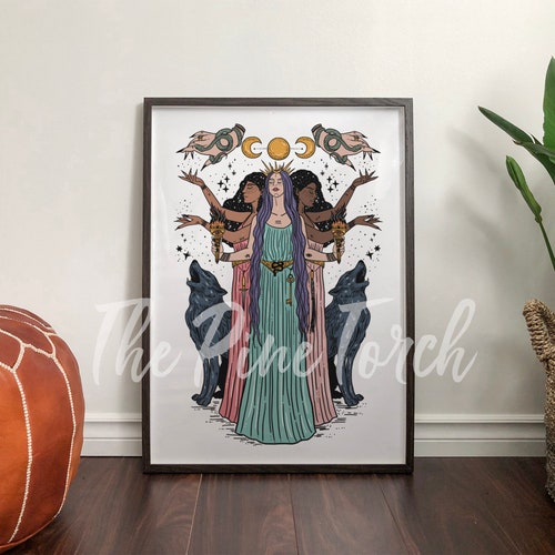 Hecate framed print, Hekate goddess Card poster, triple moon goddess print, hecate art print, hecateframed poster
