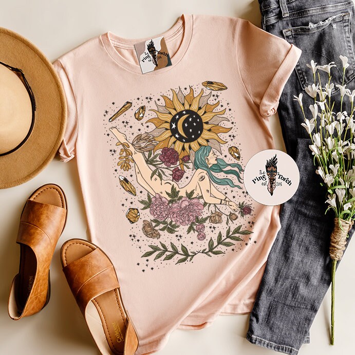 Sunflower Crystal Goddess Tee Crystal Witchy Floral Tee - Etsy