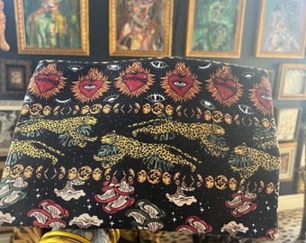 Cheetah Sacred Heart Mushroom Zipper Cosmetic Pouch, Sacred Heart Gothic cosmetic zipper pouch, sacred heart cosmetic case