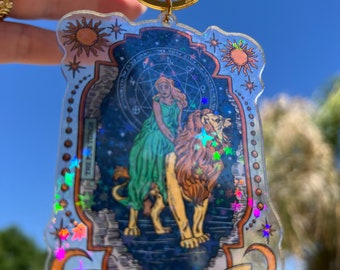 Llavero holográfico del signo zodiacal Leo, regalo zodiacal de bruja, llavero Leo, regalo para todos los signos del zodiaco, llavero zodiacal acrílico