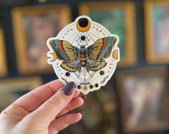 Death Moth mystical Vinyl Waterproof Sticker, death moth moon sticker, Waterproof vinyl Sticker, Water bottle, laptop, phone stickers