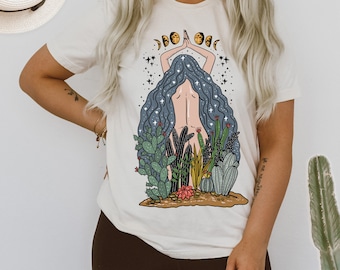 Desert Goddess Shirt, Desert moon phases succulent shirt, mystical witchy desert cactus shirt, cactus succulent desert vibes shirt