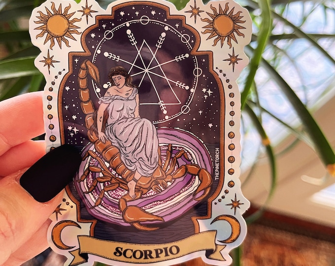 Scorpio Zodiac Holographic Sticker, Scorpio Zodiac sticker, Waterproof Tarot Card Sticker, Water bottle, laptop, phone stickers