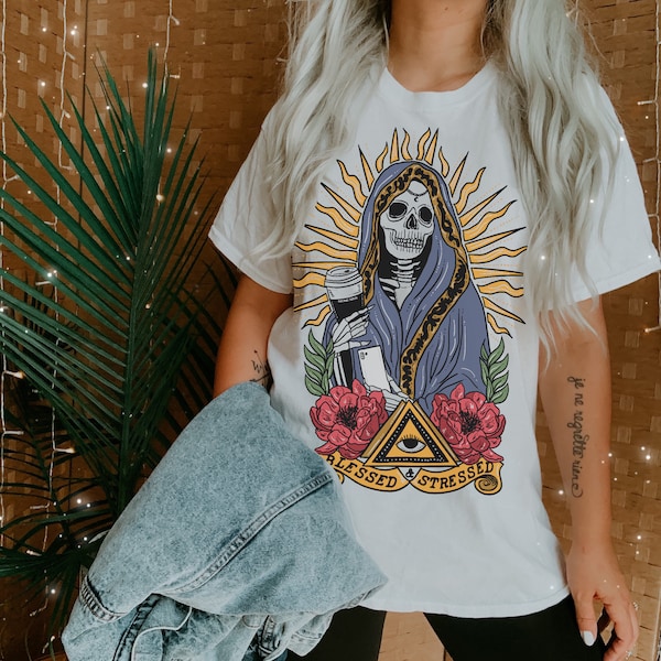 Virgin Mary Coffee Skeleton Shirt, Stressed Virgin Mary skeleton shirt, Dead inside blessed coffee shirt, funny coffee skeleton shirt