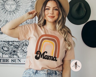 Retro Rainbow Mama Shirt, Rainbow Mama pregnancy announcement, rainbow baby announcement, rainbow mama retro colors, rainbow mama tee