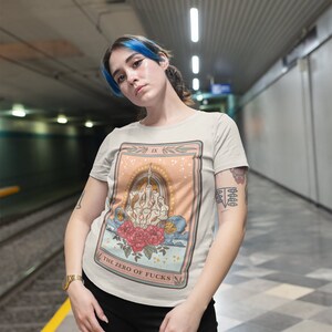 The Zero of Fucks Tarot Card Shirt, Skeleton swear finger Tarot Card Tee, skeleton hand tarot shirts, middle finger tarot shirt image 3