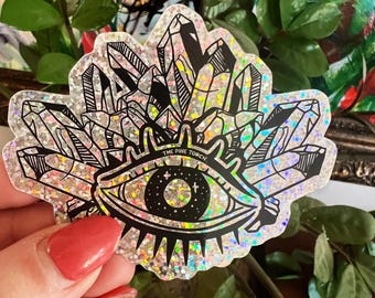 Evil Eye Crystals Glitter Sticker, Crystal Eye sticker, Waterproof Tarot Card Sticker, Water bottle, laptop, phone stickers