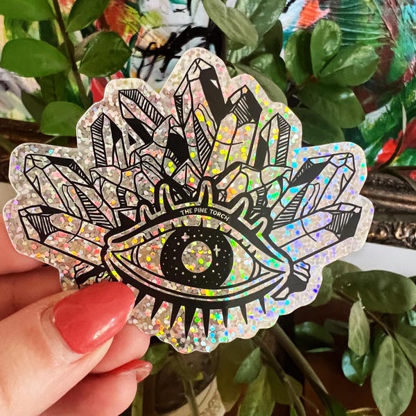 Evil Eye Crystals Glitter Sticker, Crystal Eye sticker, Waterproof Tarot Card Sticker, Water bottle, laptop, phone stickers