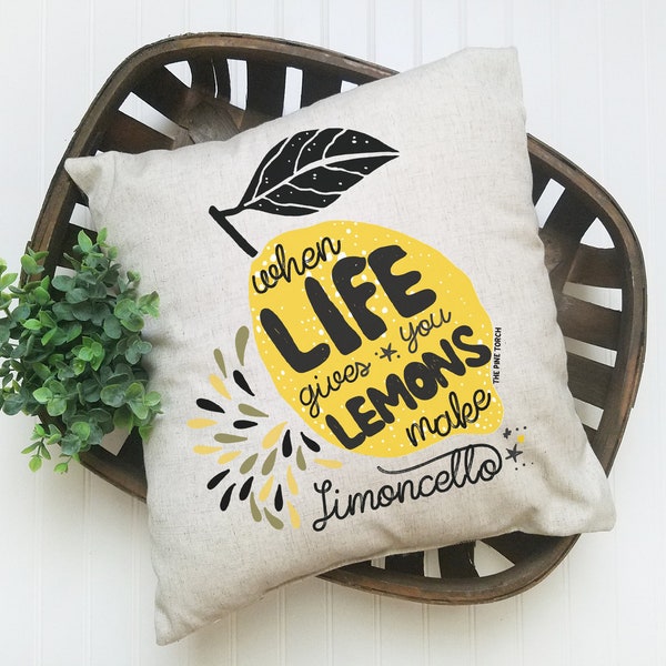 Make lemonade throw pillow, make limoncello pillow, lemonade gift, make lemonade throw pillow cover, funny 18x18 pillow cover