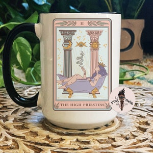 The High Priestess Tarot Card Mug, High priestess tarot card Coffee mug, Smoking Tarot mug, witchy mug, witchy tarot mug, high priestess Bild 2