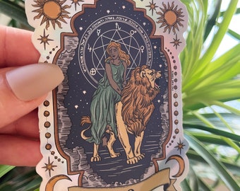 Leo Zodiac Holographic Sticker, Leo Zodiac sticker, Waterproof Tarot Card Sticker, Water bottle, laptop, phone stickers