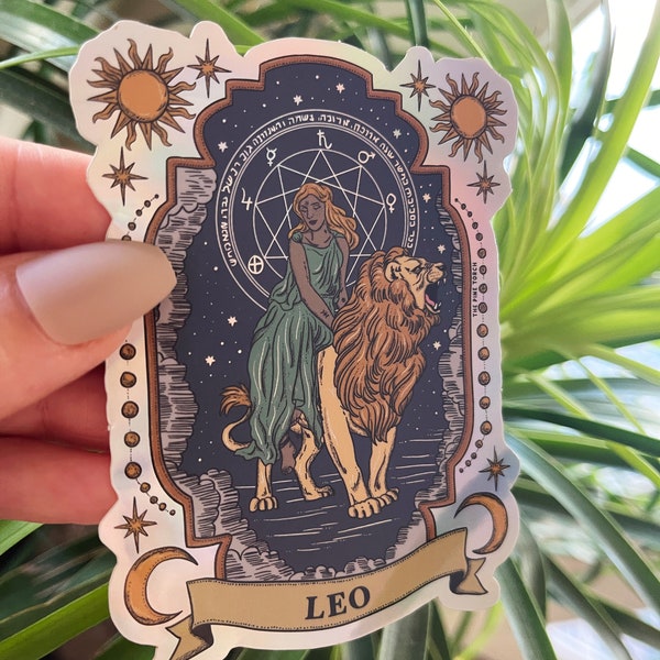 Leo Zodiac Holographic Sticker, Leo Zodiac sticker, Waterproof Tarot Card Sticker, Water bottle, laptop, phone stickers