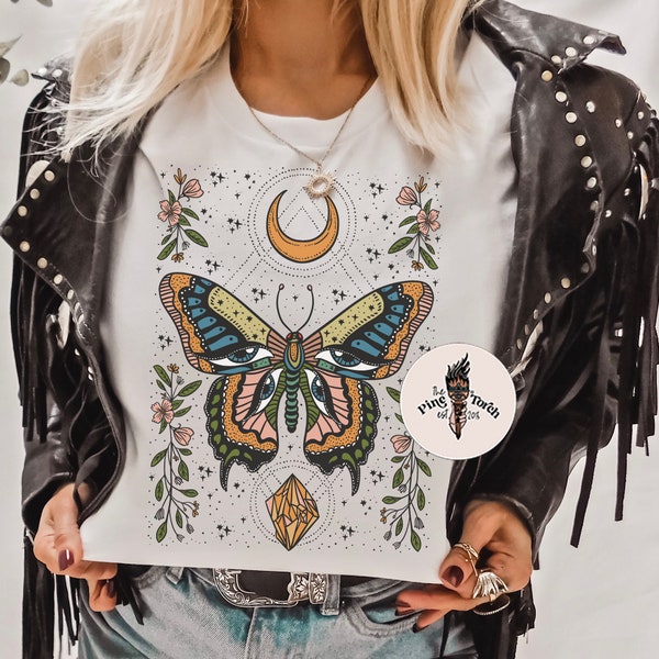 Camiseta de mariposa mística, camiseta de mariposa con ojo turco, camiseta de mariposa bruja, camiseta con ojos de mariposa, camiseta de mariposa mística bruja