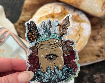 Sourdough Starter Glitter Sticker, mystical witchy sourdough bread making sticker, sourdough sticker, sourdough starter sticker