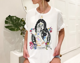 Moon phase goddess shirt, Visionary Shirt, goddess womens top, woman goddess Tarot Card shirt, evil eye shirt, Mystical woman shirt