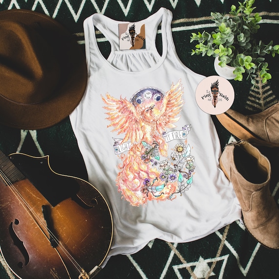 Firebird Phoenix rising tank / phoenix in flames tank, free bird firebird phoenix rising tank top, boho phoenix tank