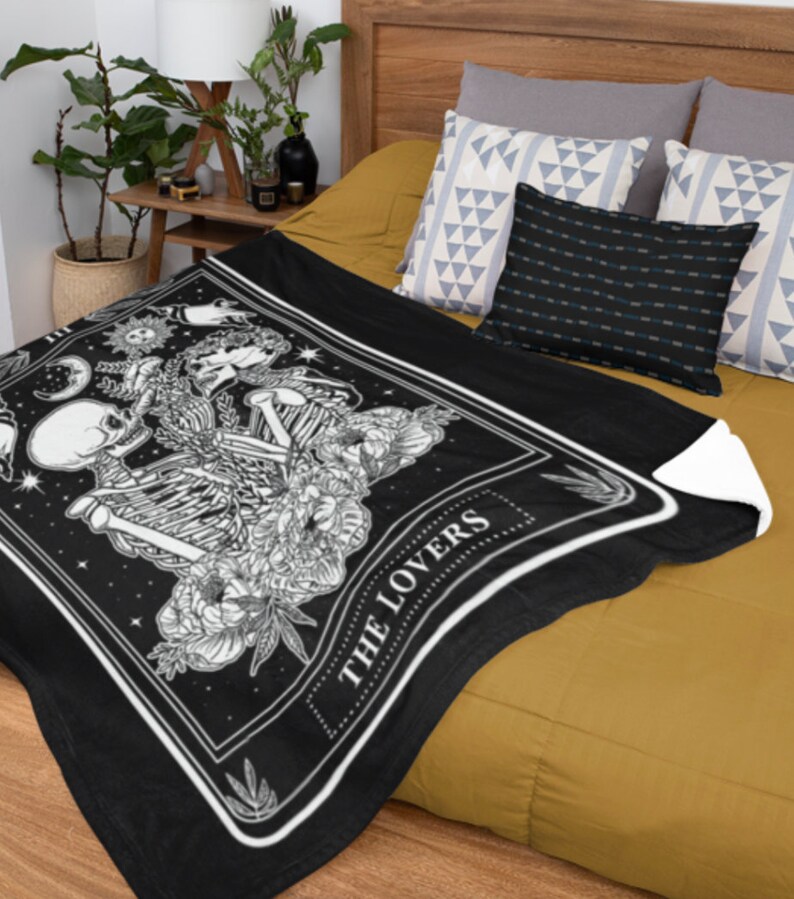 The Lovers Tarot Card Blanket Skeleton Tarot Blanket Tarot Etsy