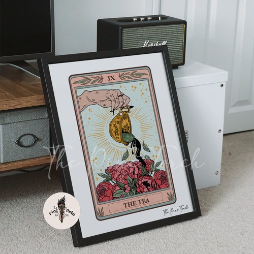 Reproduction encadrée du tarot du thé, poster de la carte du tarot du thé, tirage de la carte du tarot du thé, tirage d'art du tarot du thé, poster encadré du tarot du thé