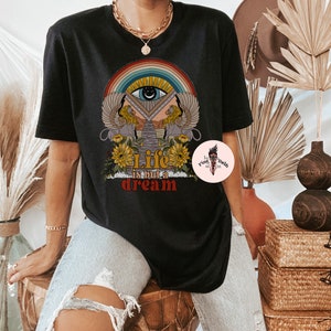 Griffin retro rainbow tee, Life is a dream shirt, retro mystical Rainbow evil eye tee, rainbow mystical retro tee, griffin staircase rainbow