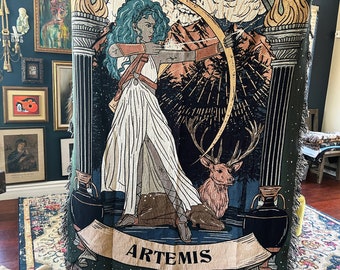 Artemis Greek Goddess Throw Blanket, Artemis Diana goddess Woven Throw,  artemis Large Throw Blanket, huntress Tapestry throw blanket