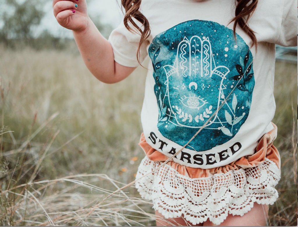 Star Seed, Starseed Kids Tee, Hamsa Baby, Moon Child, Mystical Baby, Indigo Child, Psychic kids tee, Feminist, Hamsa, Moon Pattern