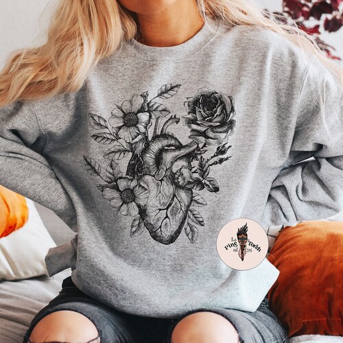 Sacred Heart Pullover Heart With Flower Pullover Sacred - Etsy