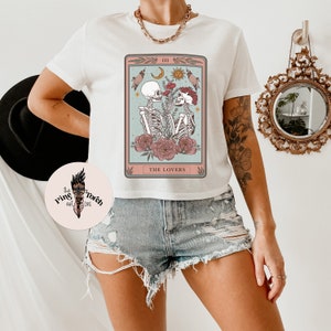 The Lovers Tarot Card crop Top Tee, The Lovers tarot crop top, The Lovers tarot cropped tee, lovers skeleton crop top shirt, tarot crop tee