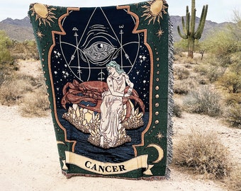 Cancer Zodiac Woven Fringe Blanket, Cancer tapestry blanket, zodiac blanket, zodiac woven fringe blanket, zodiac gift, Cancer zodiac gift