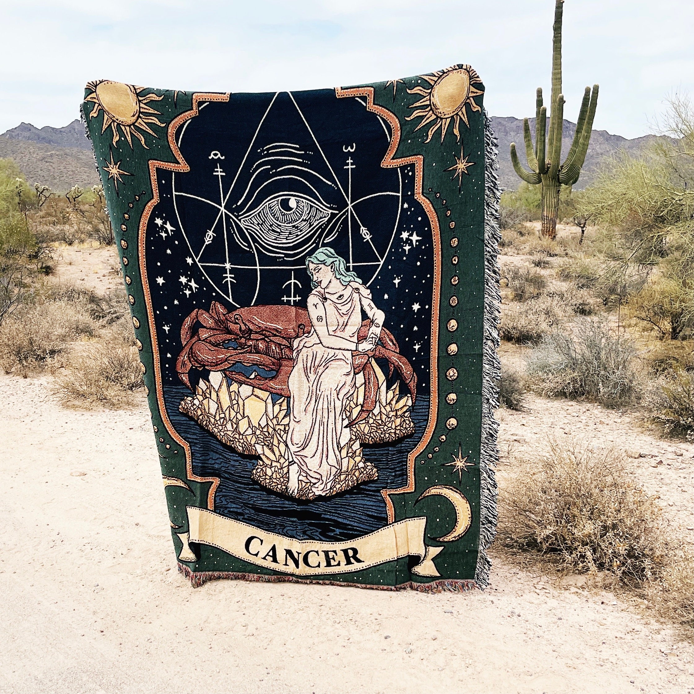Cancer Zodiac Woven Fringe Blanket Cancer Tapestry Blanket Etsy