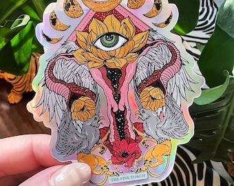 Cosmic Uterus holographic Sticker, witchy uterus feminist sticker, Waterproof feminist uterus Sticker, Water bottle laptop phone stickers