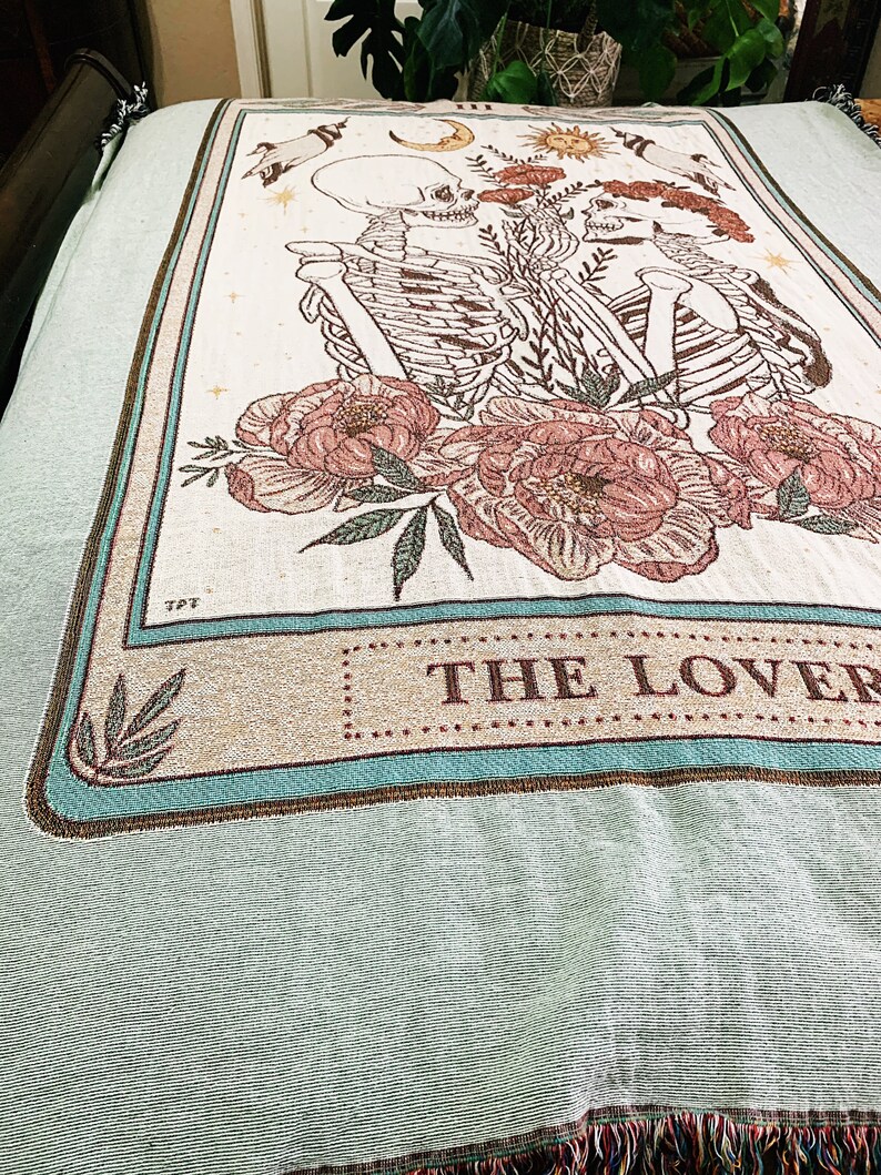 The Lovers Tarot Card Woven Throw Blanket Skeleton Tarot Etsy