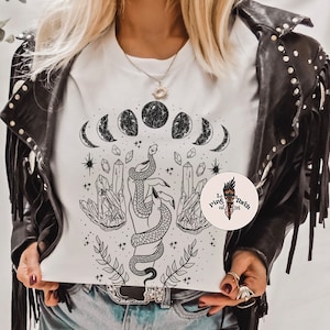 Mystical Moon Crystals Snake Shirt, Mystical moon with snake Shirt, Moon phases crystals shirt, crescent moon full moon shirt, moon child