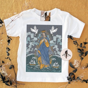 Virgin Mary Star of the Sea Shirt, Mary Stella Maris Kids shirt, Mary Lady of Sea artwork shirt, Mary Stella maris kids tee