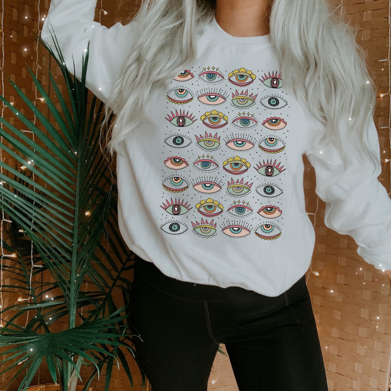 evil eye pattern pullover evil eye gift third eye pattern sweatshirt Retro evil eye sweatshirt Evil Eye Pattern Pullover