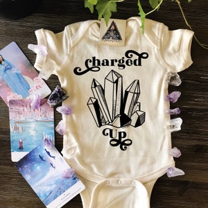 Charged up bodysuit, crystal baby bodysuit, charge crystals shirt, crystals shirt, crystal baby, quartz crystal, mystical baby