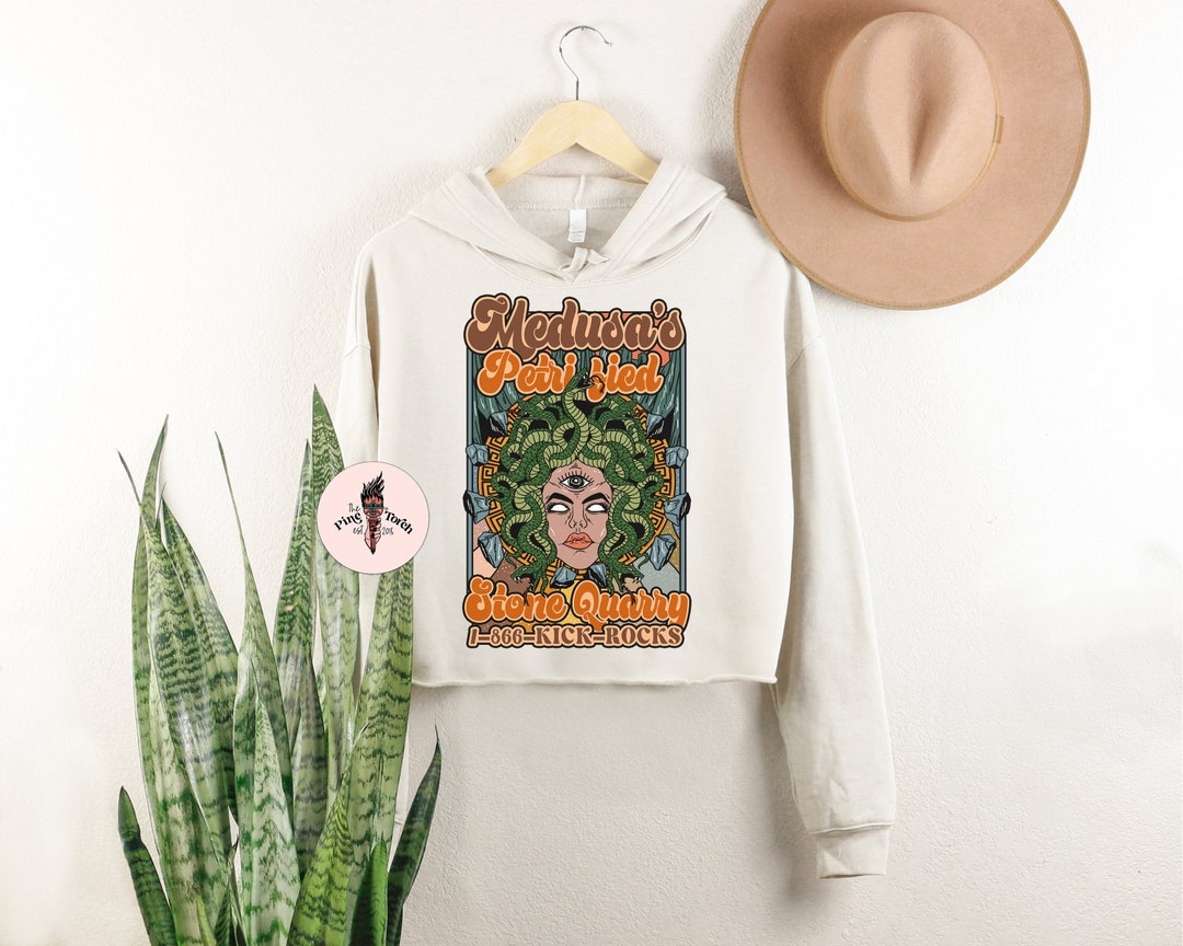 Medusa Crop Hoodie, Medusa Snakes Crop Hoodie, Greek Myth Medusa Rock