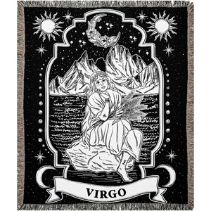 Virgo Zodiac Woven Fringe Blanket, Virgo tapestry blanket, zodiac blanket, zodiac woven fringe blanket, zodiac gift, Virgo gift image 2