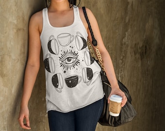 Moon Phase Coffee, Mystical Coffee tank, Moon phases tank, crescent moon full moon tank, moon phases womens tank