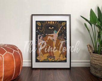 Women dancing around fire framed print, Moon dance poster, witchy goddess print, witchy moon dance print, women dancing framed poster