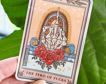 The Zero of F*cks Tarot Card Holographic Sticker, Tarot Card sticker, Waterproof Tarot Card Sticker, Water bottle, laptop, phone stickers
