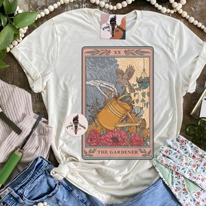 The Gardener Skeleton tarot tee, tarot card skeleton tee, gardener tarot skeleton tee, tarot card gardener tee, plant lover tarot shirt