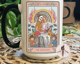 The Mom Boss Tarot Card Mug, skeleton tarot card Coffee mug, Mom Entrepreneur tarot Tarot mug, witchy boss mug, mom boss mug