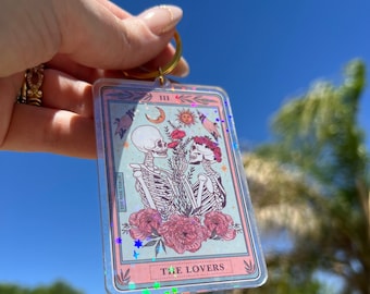The Lovers Tarot Card Holographic Keychain, Witchy Lovers Tarot Card keychain, Tarot Card Gift, Acrylic Tarot Keychain, Tarot Keychain