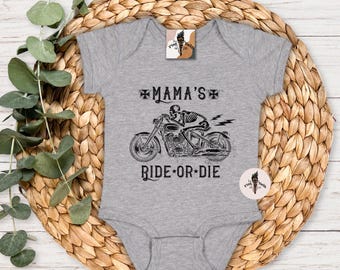 Mama's Ride or Die baby bodysuit, Motorcycle baby shirt, Ride or Die one piece, Mother's Day Motorcycle baby, Mama's Ride or Die baby