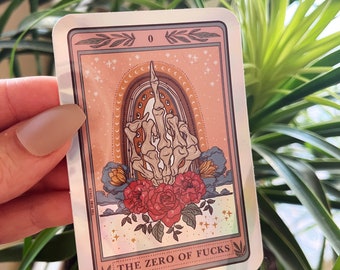 The Zero of F*cks Tarot Card Holographic Sticker, Tarot Card sticker, Waterproof Tarot Card Sticker, Water bottle, laptop, phone stickers