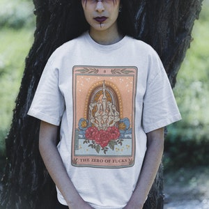 The Zero of Fucks Tarot Card Shirt, Skeleton swear finger Tarot Card Tee, skeleton hand tarot shirts, middle finger tarot shirt image 7