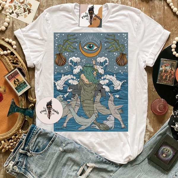 Selkie Woman Shirt, Mystical selkie seal woman shirt, woman with seals shirt, mystical mermaid selkie shirt, selkie myth shirt, selkie woman