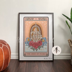 The Zero of F*cks Tarot framed print, Zero of Fs Tarot Card poster, Tarot card print, zero of fcks art print, zero fs tarot framed poster