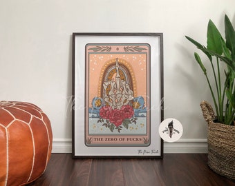 The Zero of F*cks Tarot framed print, Zero of Fs Tarot Card poster, Tarot card print, zero of fcks art print, zero fs tarot framed poster