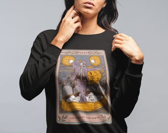 The life of the party Tarot Card Pullover, funny dancing skeleton tarot card pullover, funny skeleton tarot pullover, dancing skeleton tarot